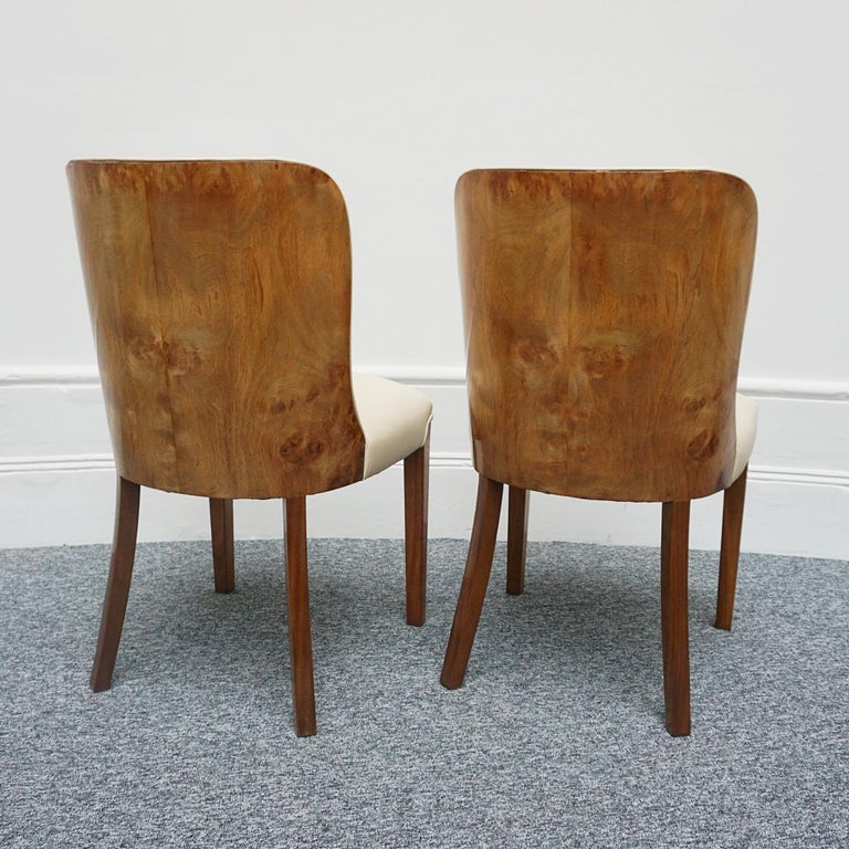 Pair of Art Deco Burr Walnut and Cream Leather Side Chairs circa 1930 For Sale 8