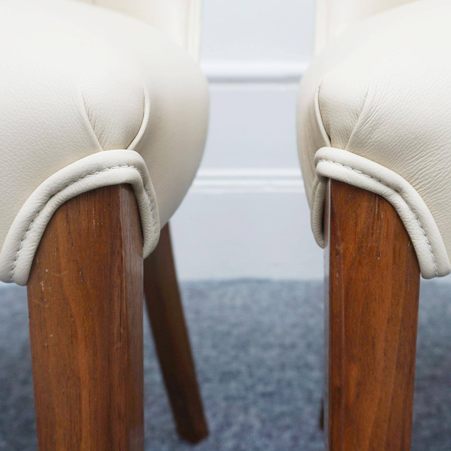 Pair of Art Deco Burr Walnut and Cream Leather Side Chairs circa 1930 12