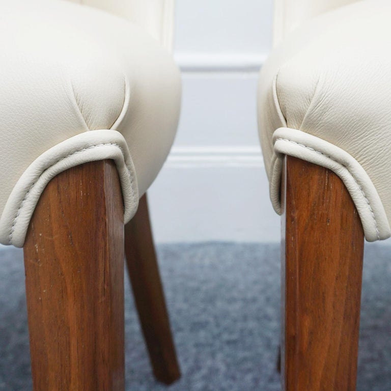 Pair of Art Deco Burr Walnut and Cream Leather Side Chairs circa 1930 For Sale 12