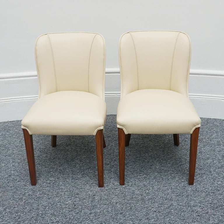 Pair of Art Deco Burr Walnut and Cream Leather Side Chairs circa 1930 For Sale 13