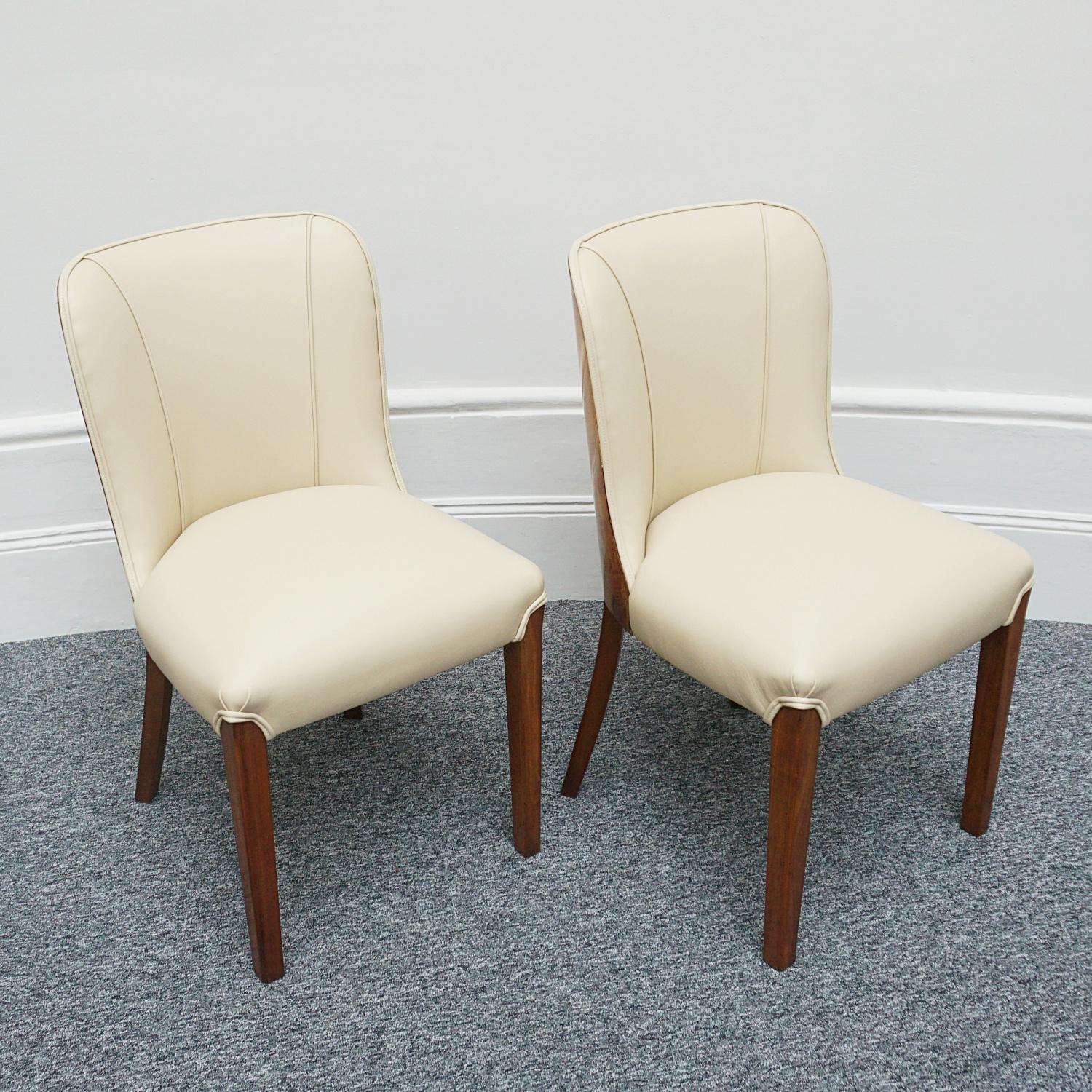 Pair of Art Deco Burr Walnut and Cream Leather Side Chairs circa 1930 14