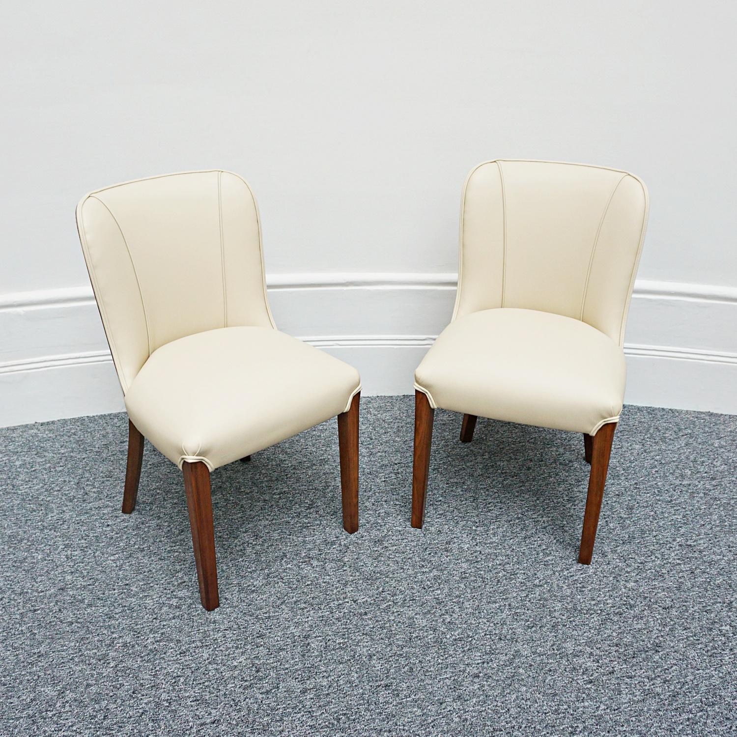 Pair of Art Deco Burr Walnut and Cream Leather Side Chairs circa 1930 In Good Condition In Forest Row, East Sussex