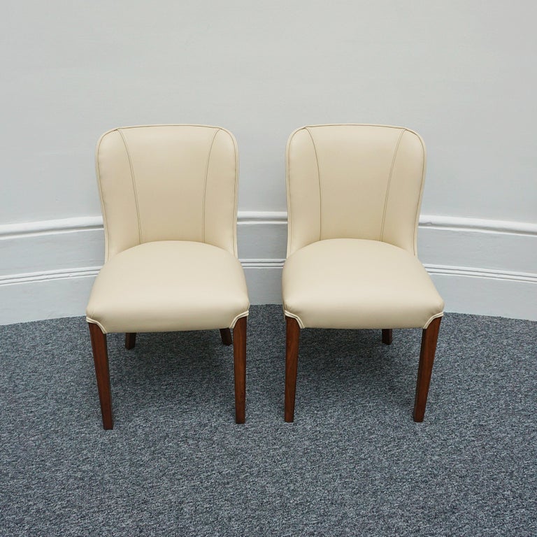 Mid-20th Century Pair of Art Deco Burr Walnut and Cream Leather Side Chairs circa 1930 For Sale