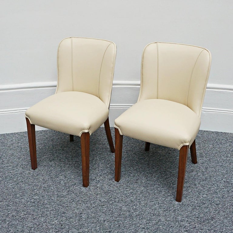 Pair of Art Deco Burr Walnut and Cream Leather Side Chairs circa 1930 For Sale 2