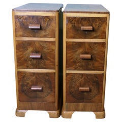 A Pair of Art Deco Burr Walnut Bedside Chest of Drawers