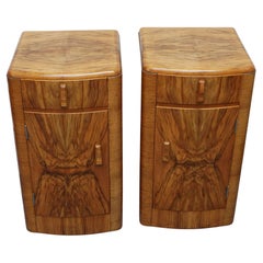 A Pair of Art Deco Burr Walnut Veneered Bedside Cabinets