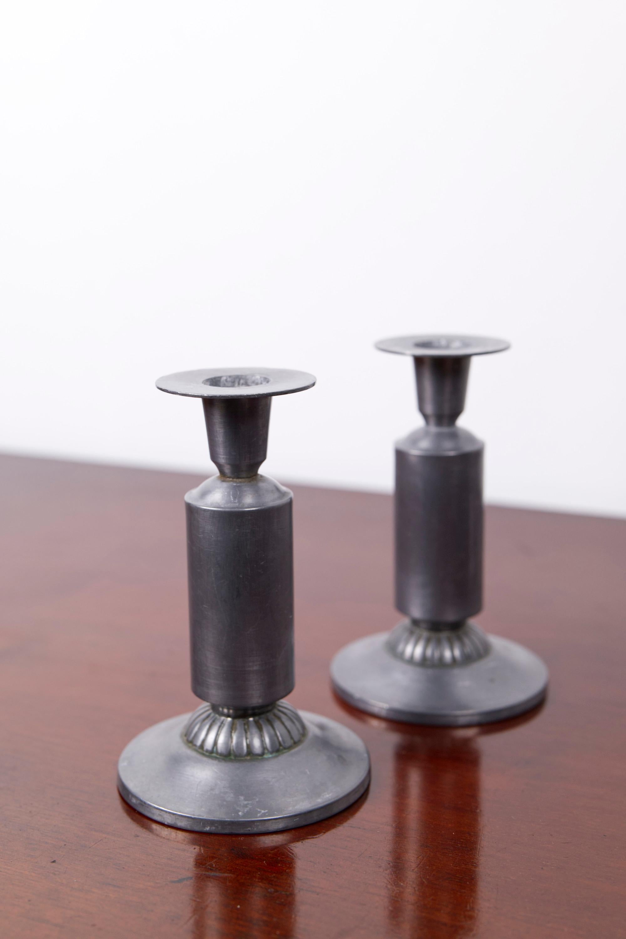 A Pair of Art Deco candle sticks by Just Andersen, model 1424, Denmark, 1930s For Sale 3