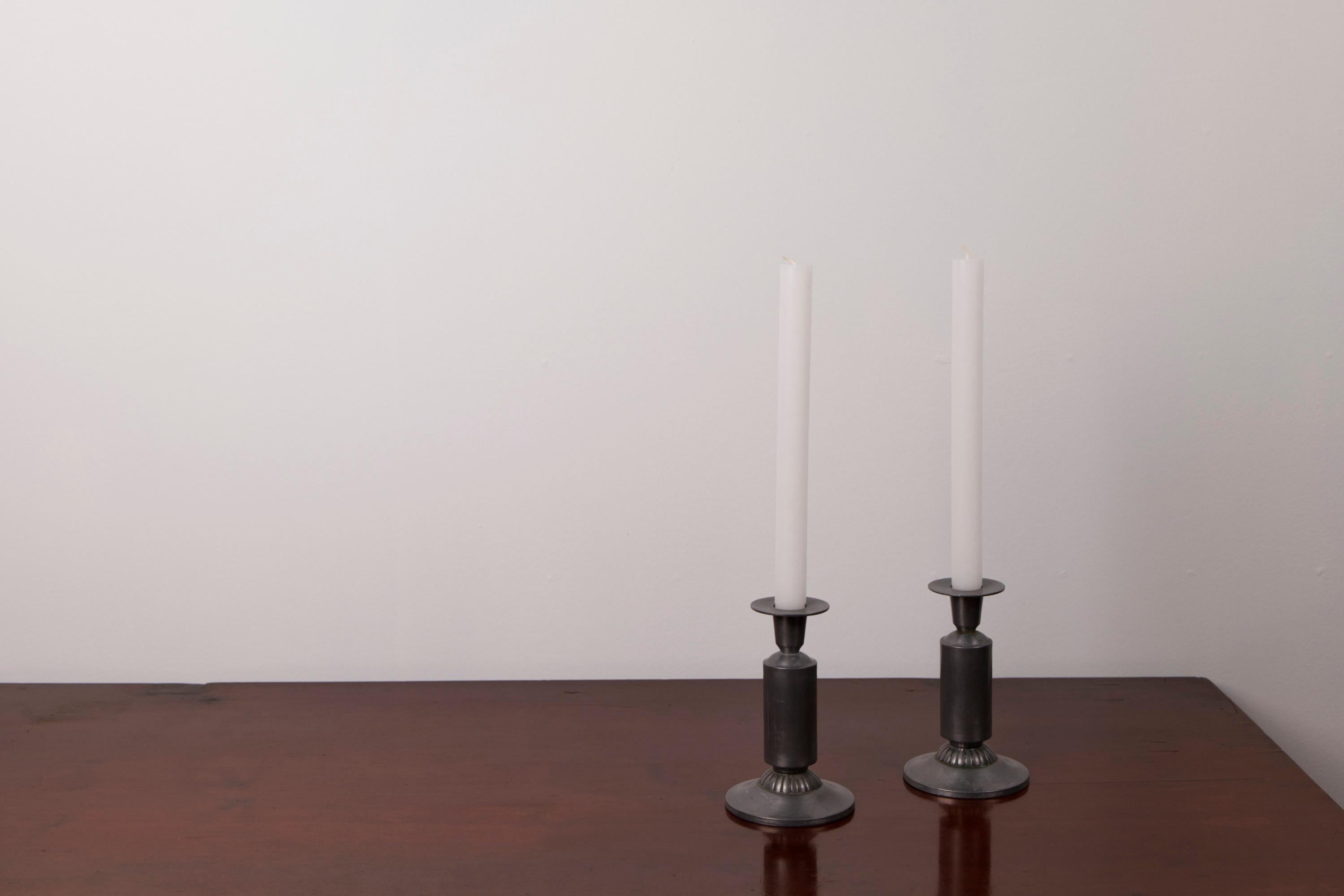 Danish A Pair of Art Deco candle sticks by Just Andersen, model 1424, Denmark, 1930s For Sale