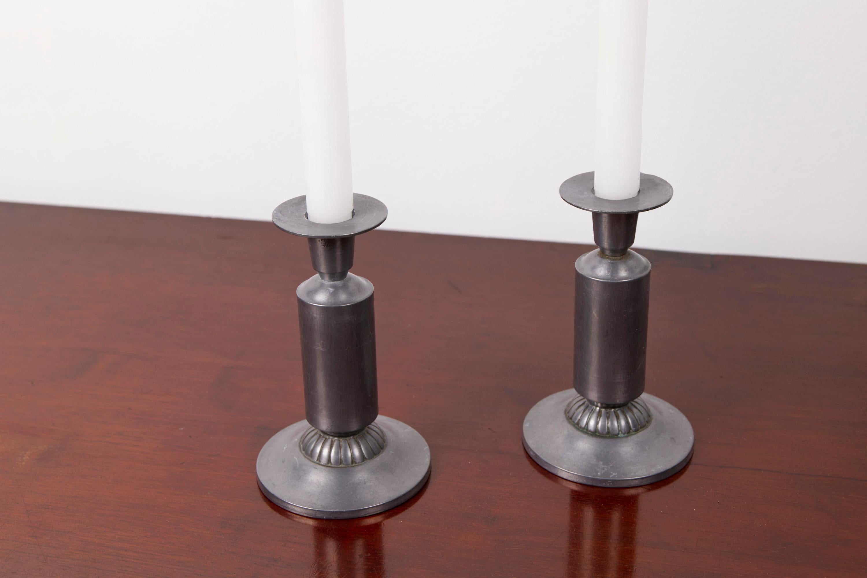 Patinated A Pair of Art Deco candle sticks by Just Andersen, model 1424, Denmark, 1930s For Sale