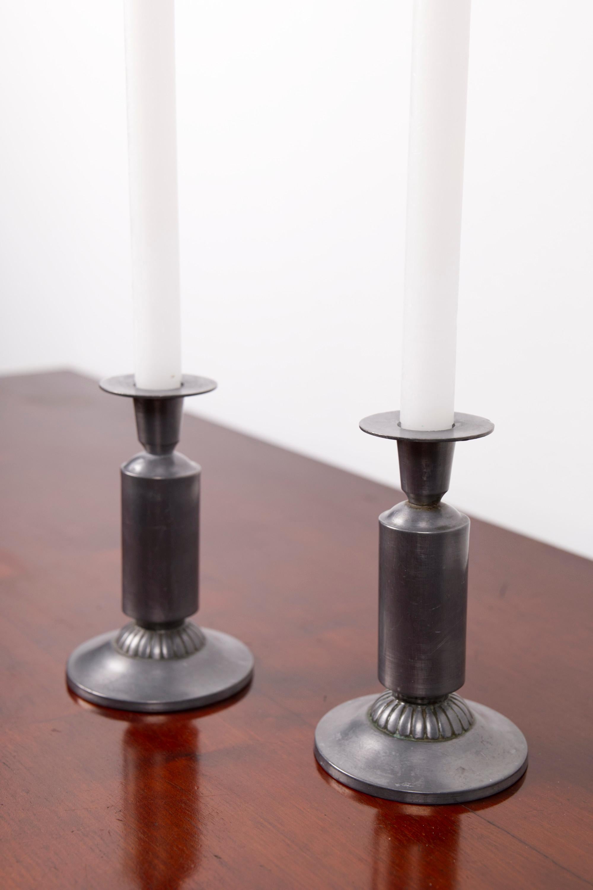 Mid-20th Century A Pair of Art Deco candle sticks by Just Andersen, model 1424, Denmark, 1930s For Sale