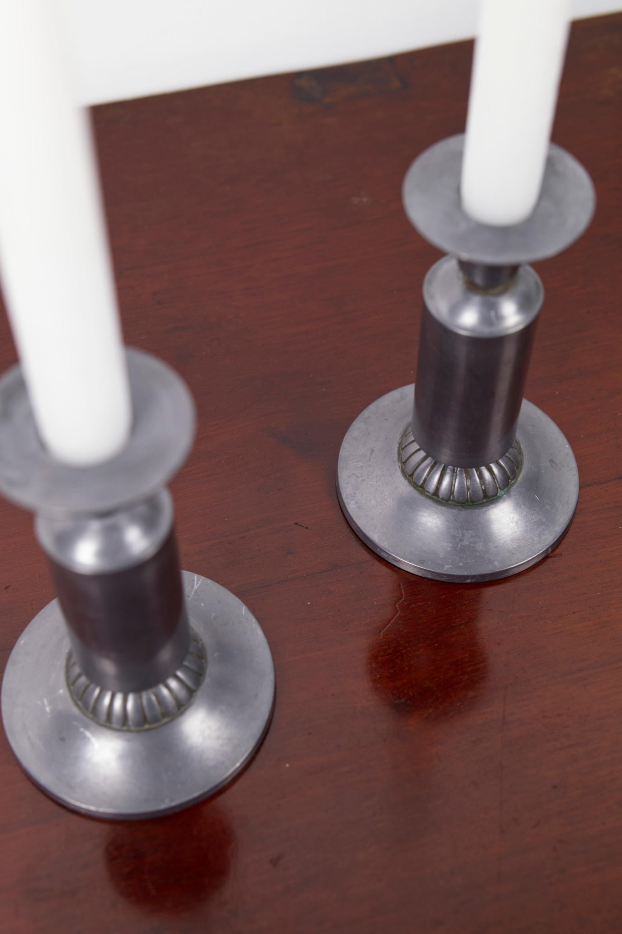 Metal A Pair of Art Deco candle sticks by Just Andersen, model 1424, Denmark, 1930s For Sale
