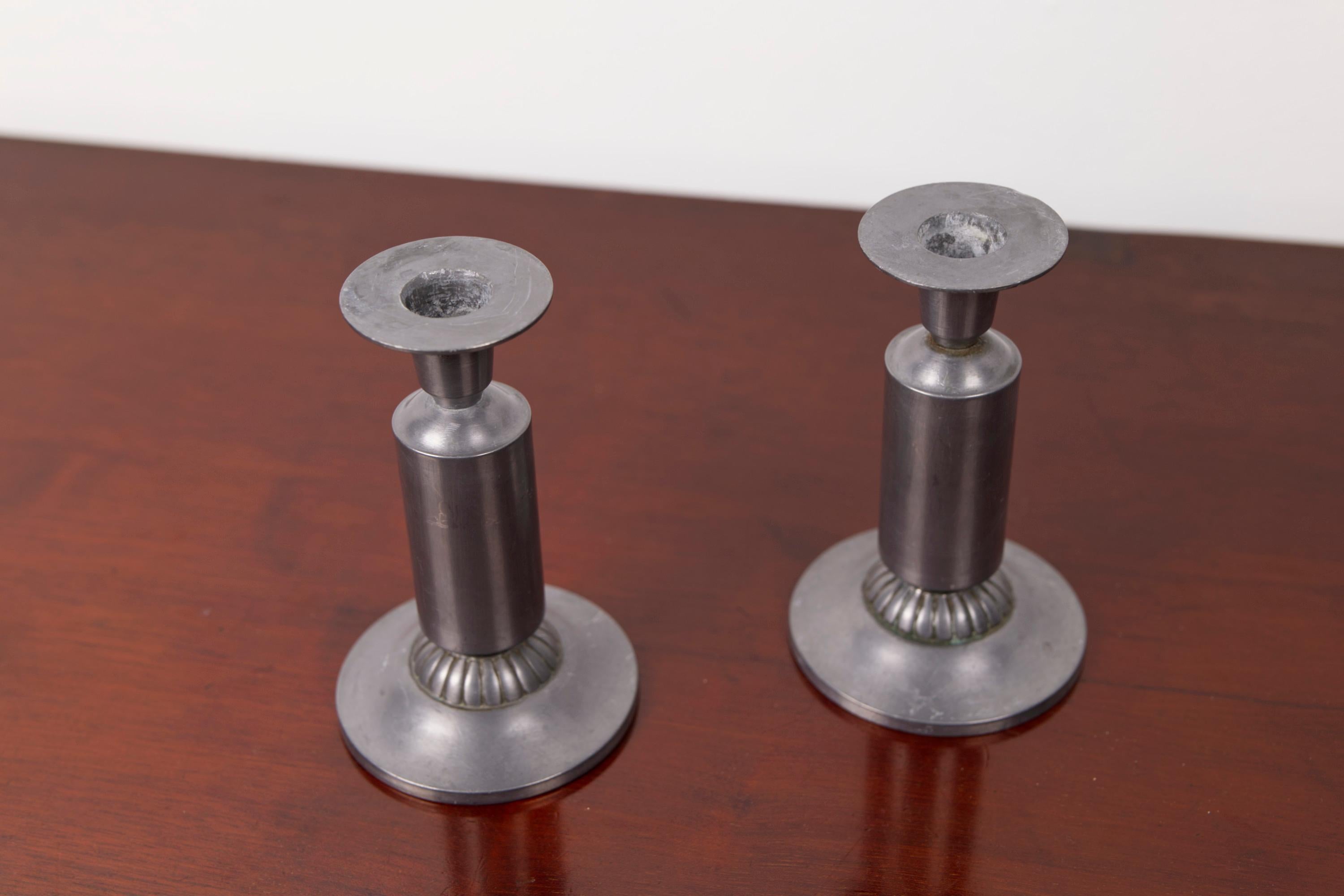 A Pair of Art Deco candle sticks by Just Andersen, model 1424, Denmark, 1930s For Sale 1