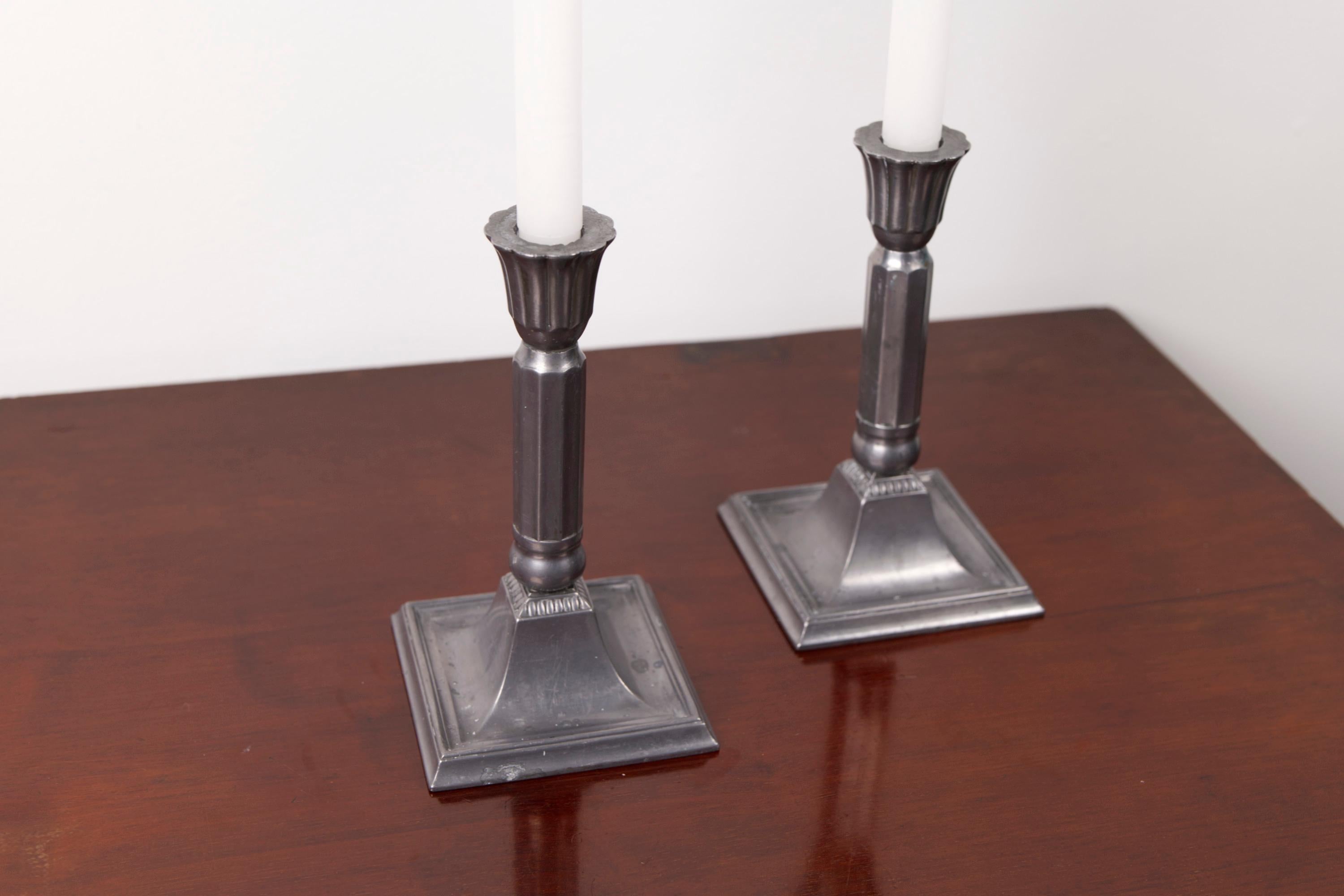 Danois A Pair of Art Deco candle sticks by Just Andersen, model D54, Denmark, 1930s en vente