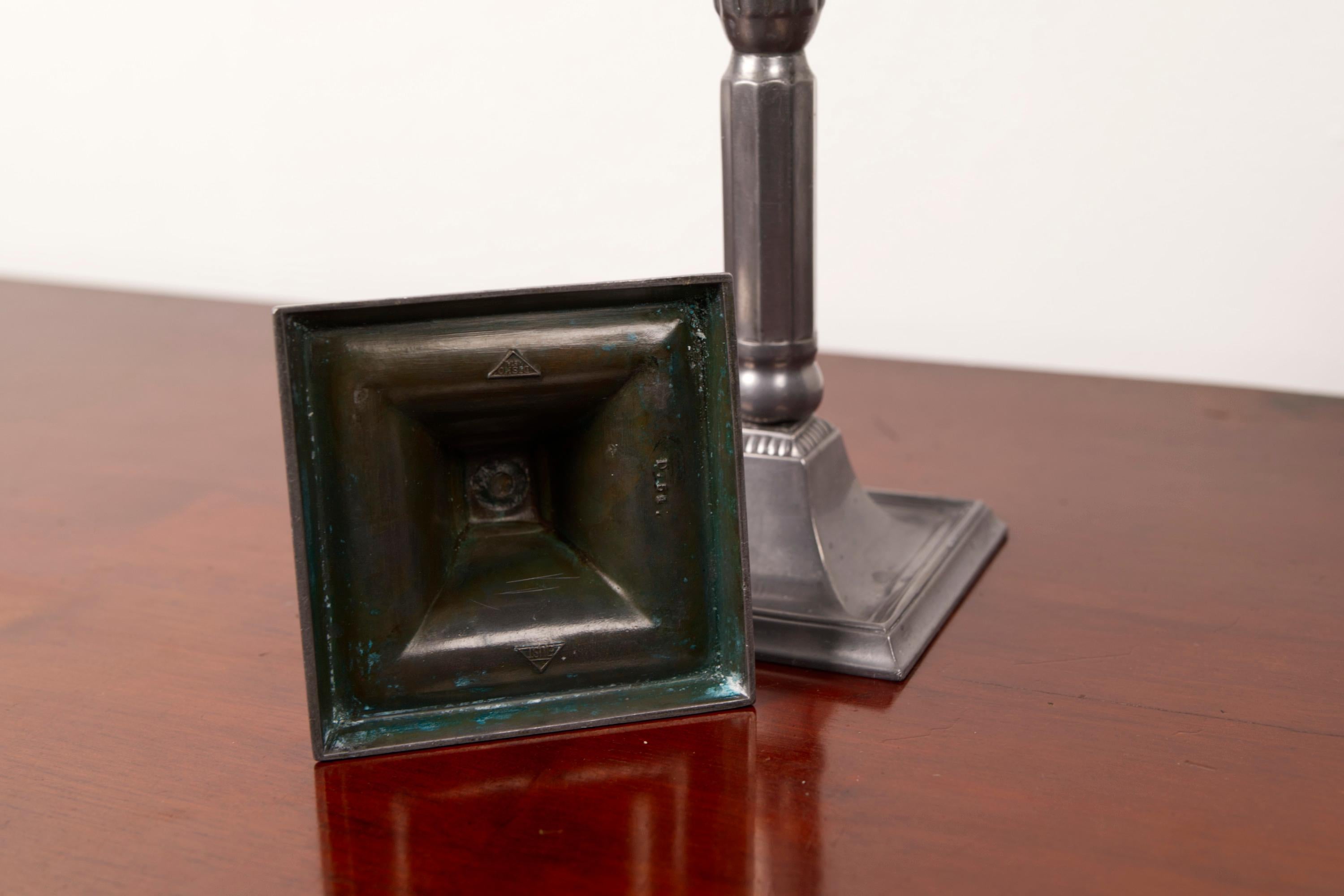 A Pair of Art Deco candle sticks by Just Andersen, model D54, Denmark, 1930s en vente 1