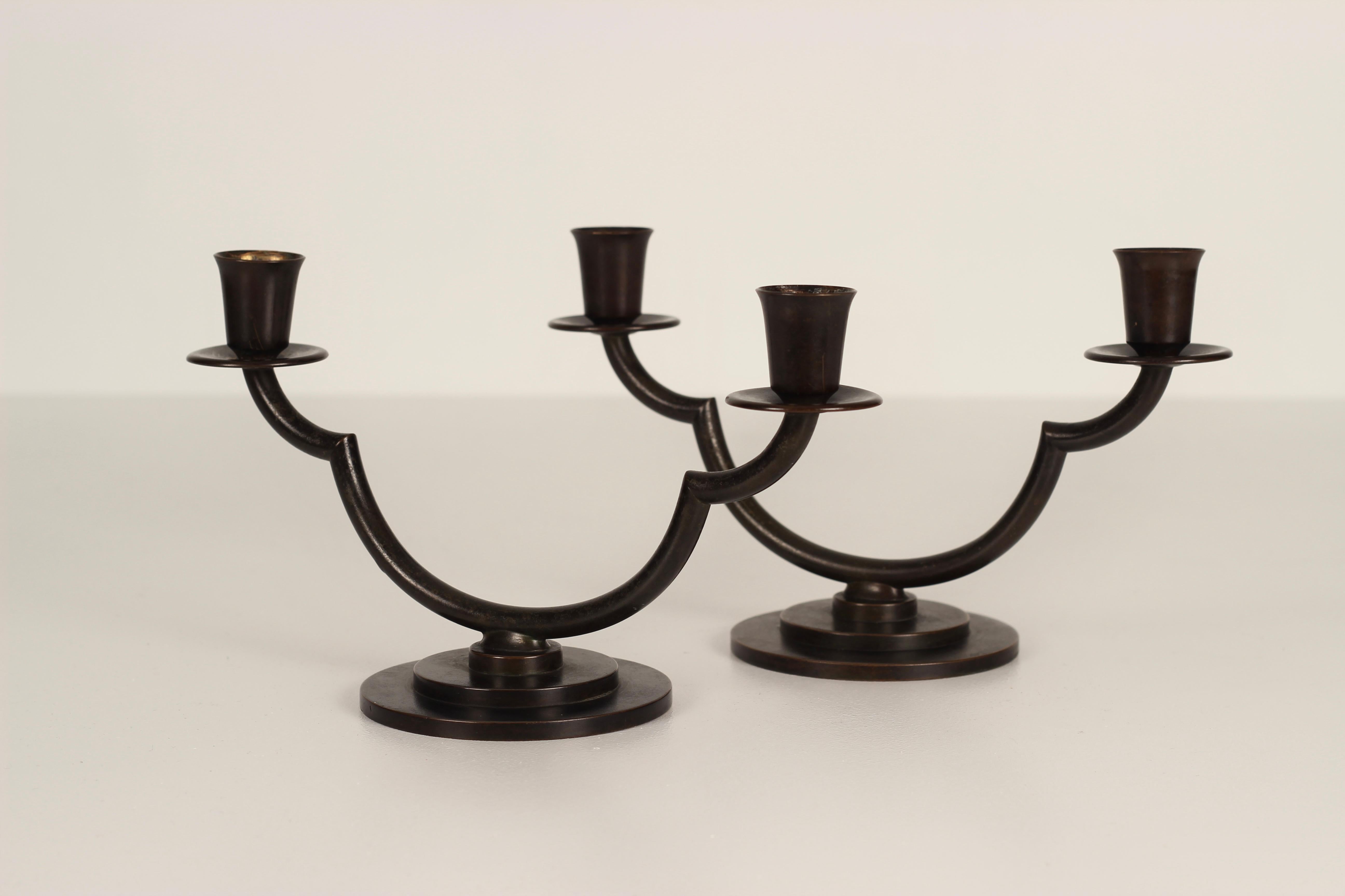 Pair of Art Deco Candlesticks 1930s Designed by Danish Artist Just Andersen In Good Condition In London, GB