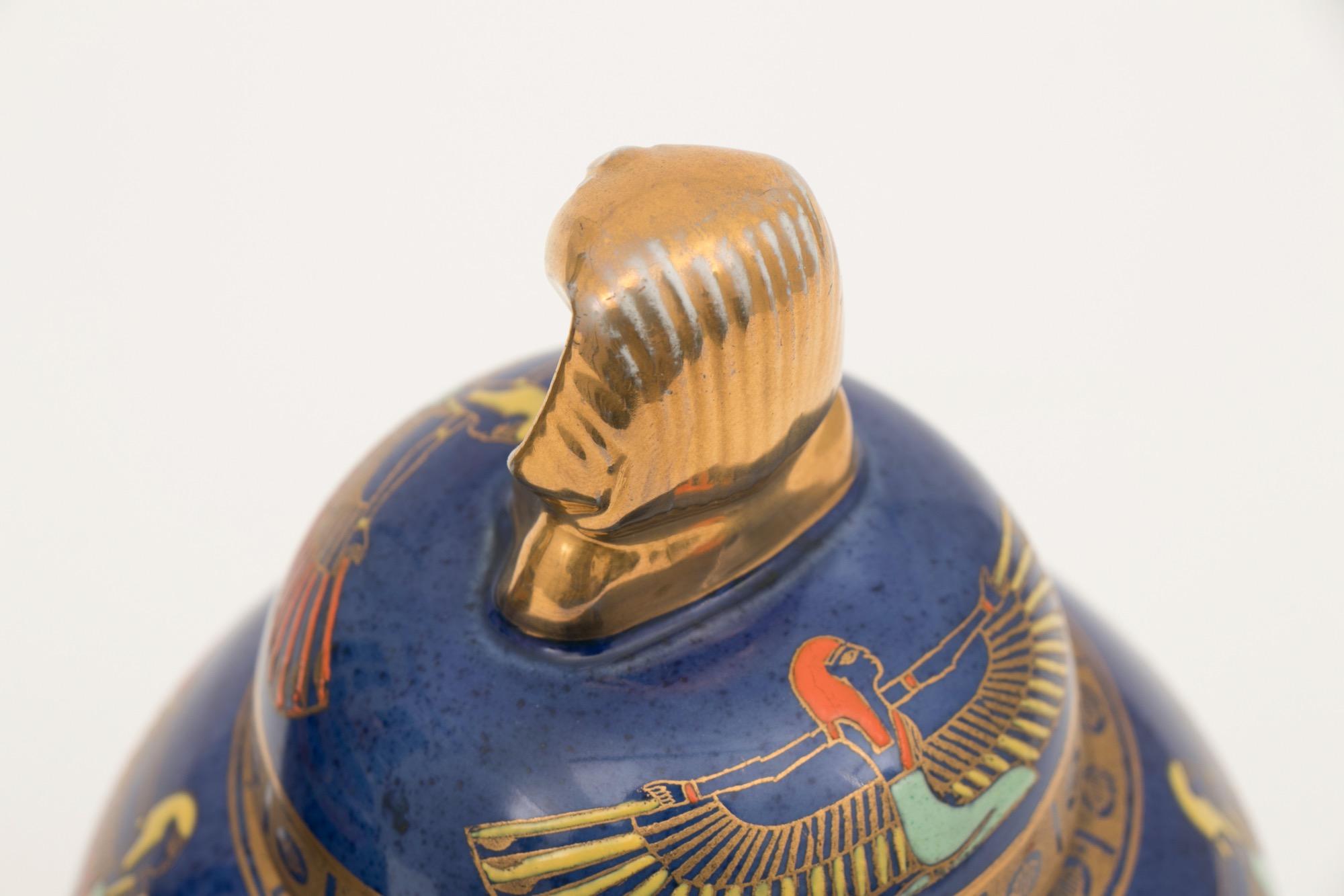 British Pair of Art Deco Carltonware Temple Jars with Tutankhamun Design For Sale