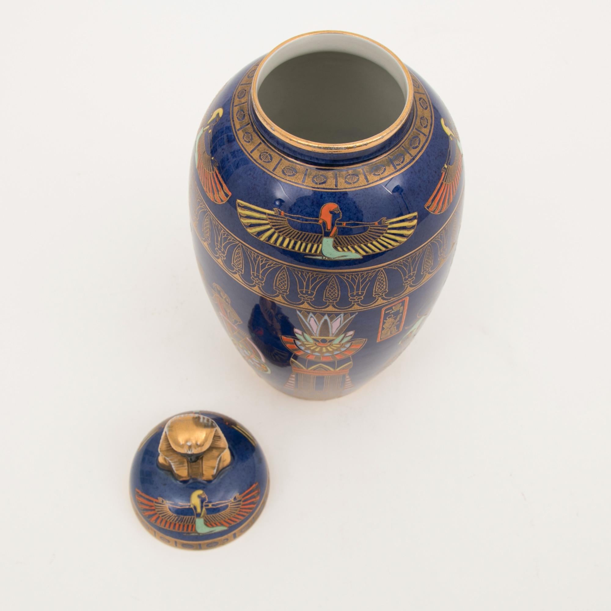 Pair of Art Deco Carltonware Temple Jars with Tutankhamun Design For Sale 1