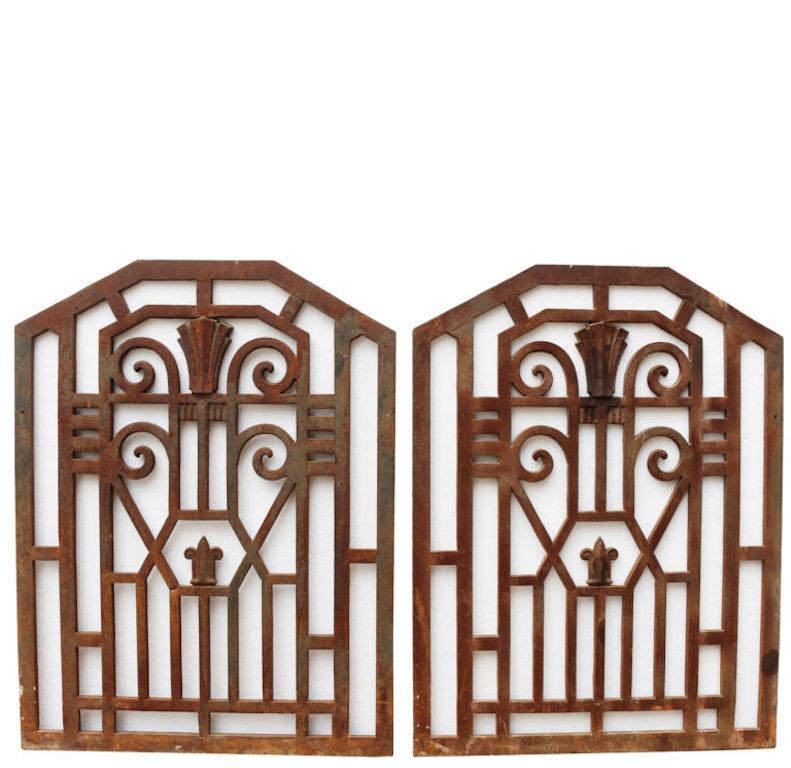 These panels were made for Regis House, a site developed by the well-known property developer Rudolph Palumbo in 1933. Hinges are attached, the front has raised decoration, with the reverse being plain.

Regis House was a groundbreaking office