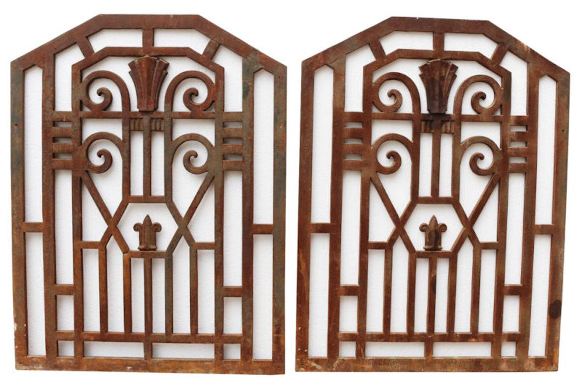 20th Century Pair of Art Deco Cast Iron Panels