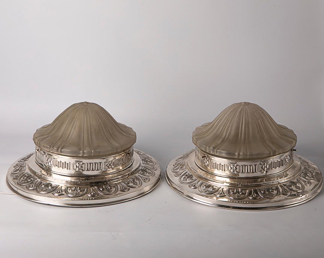Pair of Art Deco Ceilings Glass and Silver Bronze In Good Condition In Buenos Aires, Argentina
