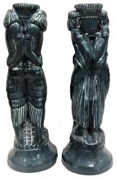 A Pair of Art Deco Ceramic Candle Holders by Roockwood Pottery, ca. 1920