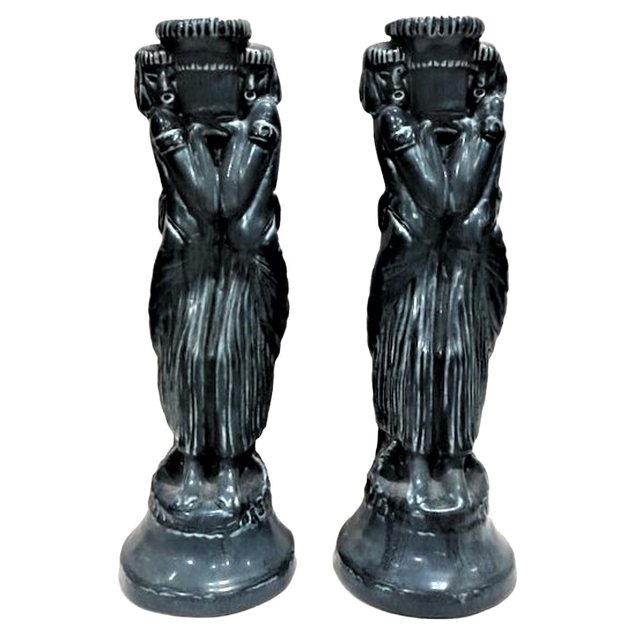 A Pair of Art Deco Ceramic Candle Holders by Roockwood Pottery, ca. 1920 For Sale