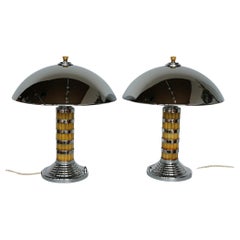 A Pair of Art Deco Chrome Dome Table Lamps