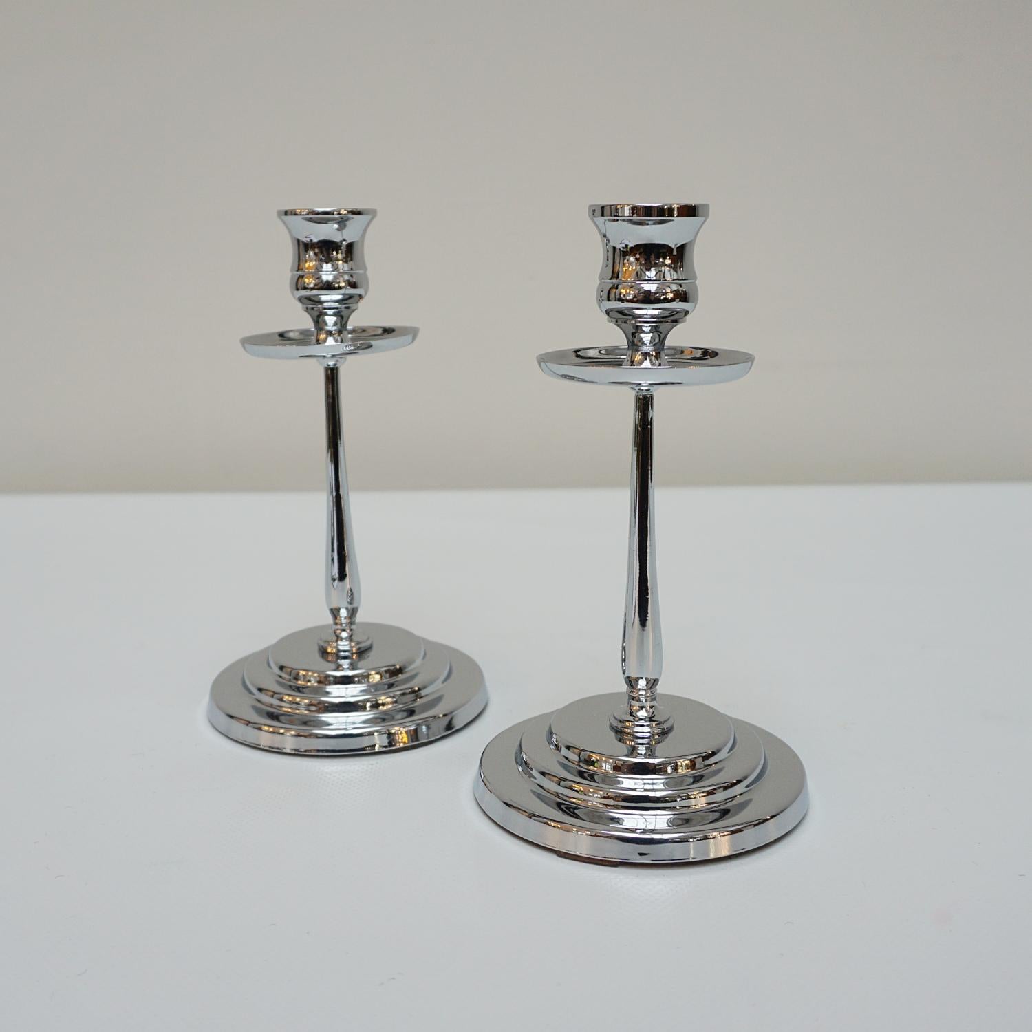 English A Pair of Art Deco Chromed Candlesticks  For Sale