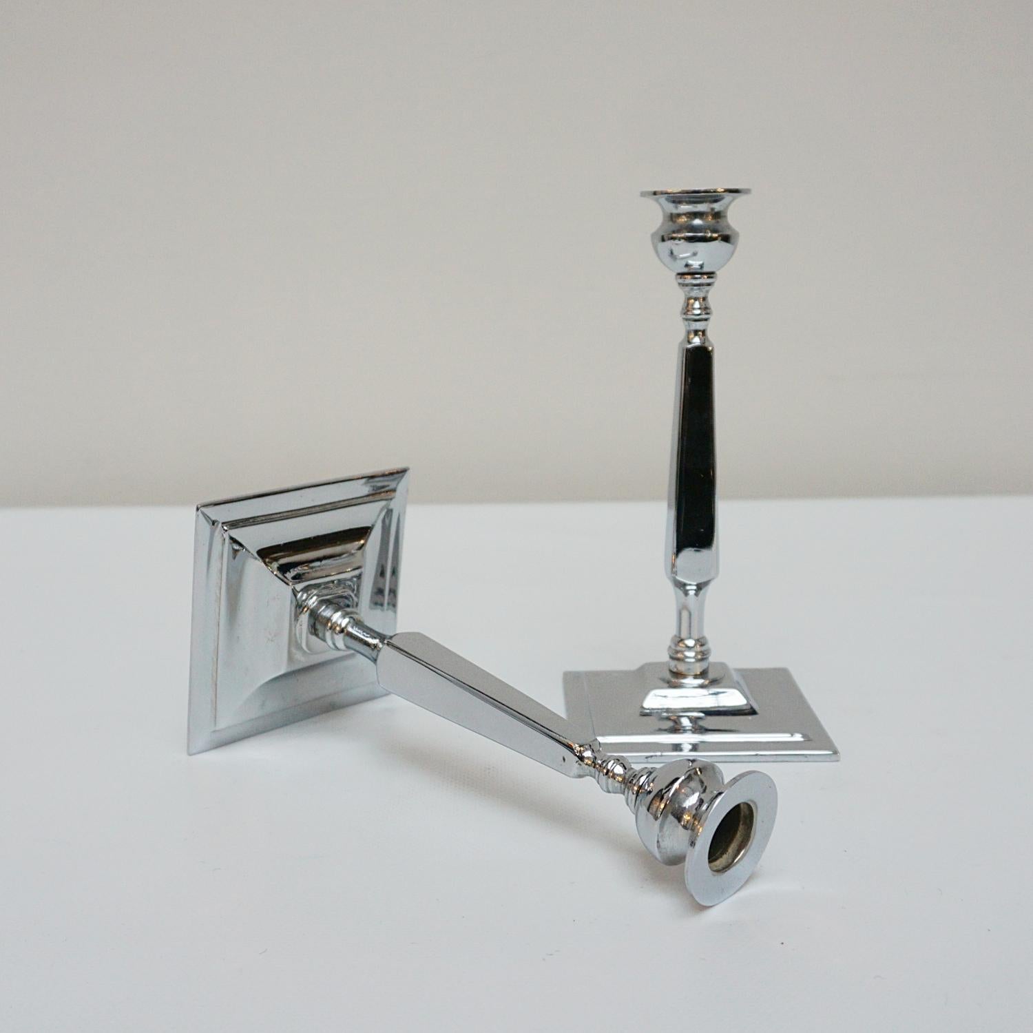 A Pair of Art Deco Chromed Candlesticks In Good Condition For Sale In Forest Row, East Sussex