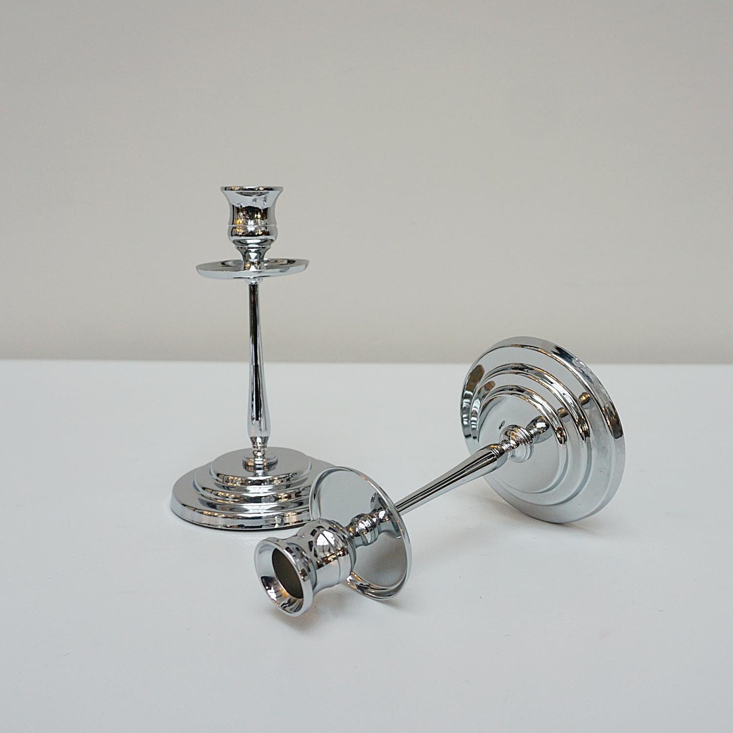 Mid-20th Century A Pair of Art Deco Chromed Candlesticks  For Sale