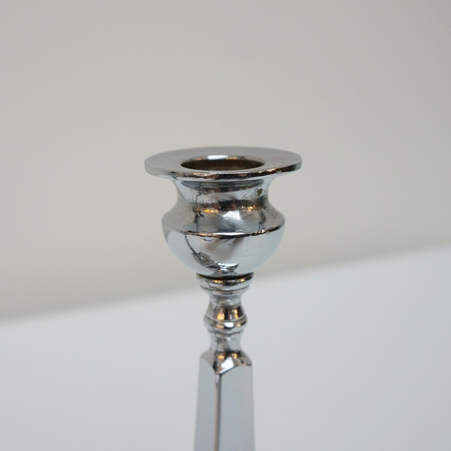 Mid-20th Century A Pair of Art Deco Chromed Candlesticks For Sale