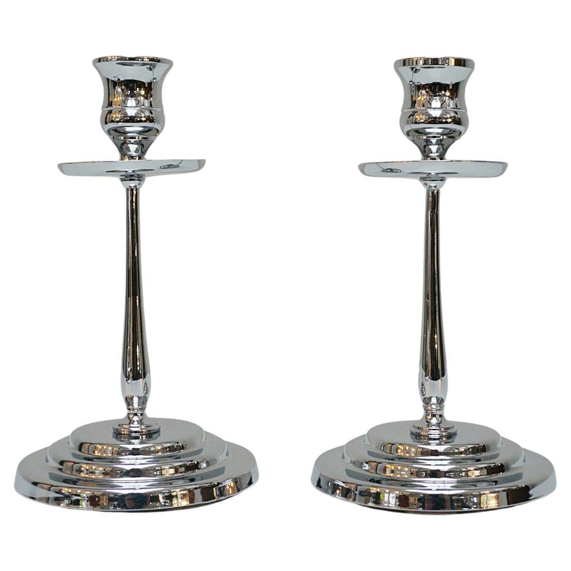 A Pair of Art Deco Chromed Candlesticks  For Sale