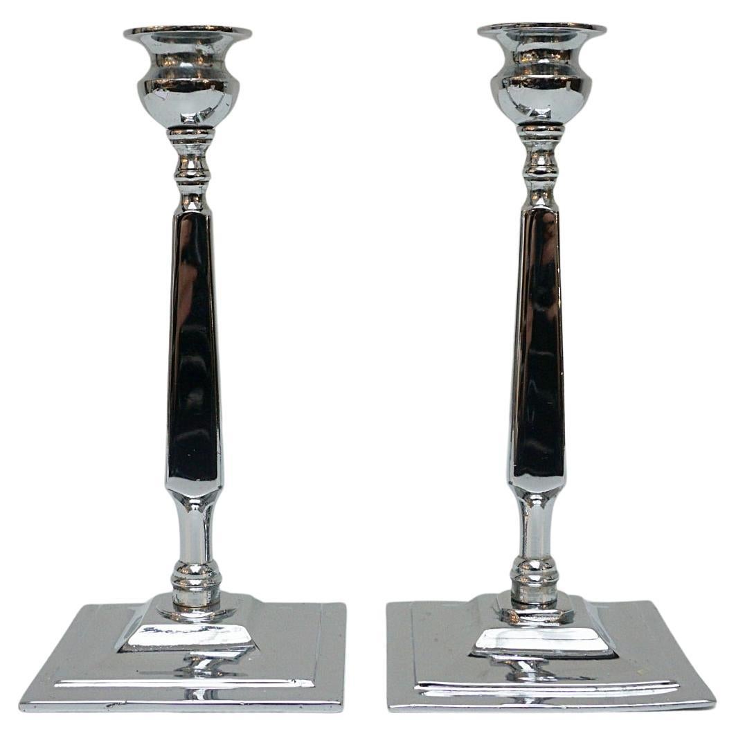A Pair of Art Deco Chromed Candlesticks For Sale