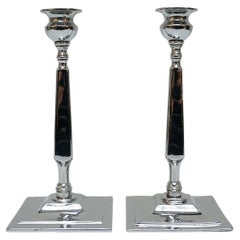 Vintage A Pair of Art Deco Chromed Candlesticks