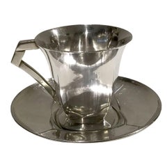 Pareja de tazas de café Art Déco con platillos Diseño Sue & Mare Gallia-Christofle