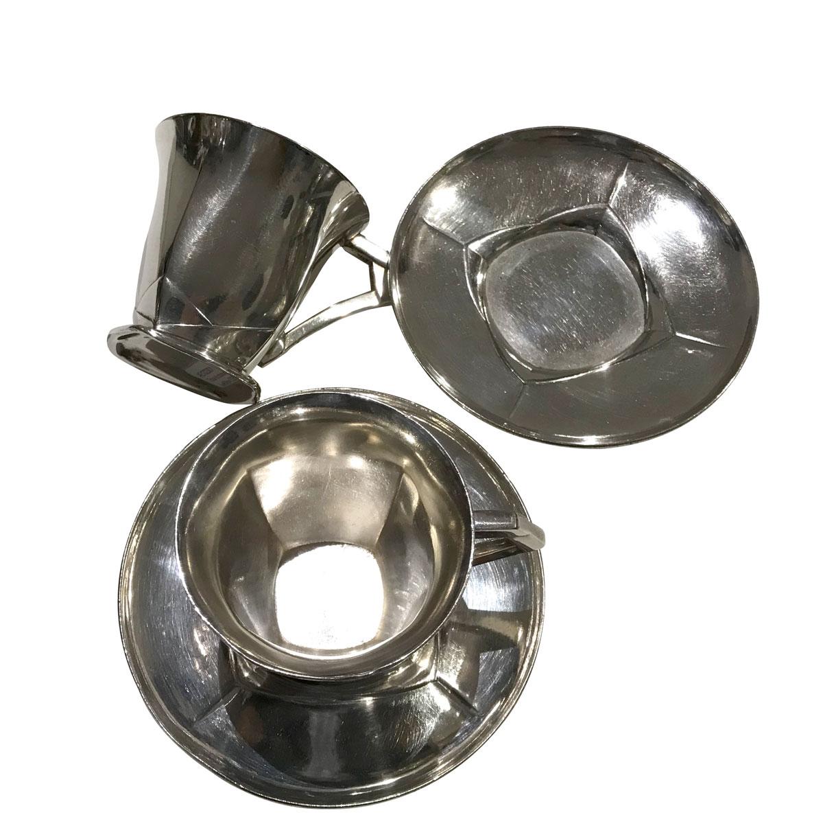 Pareja de tazas de café Art Déco con platillos Diseño Sue & Mare Gallia-Christofle Francés en venta
