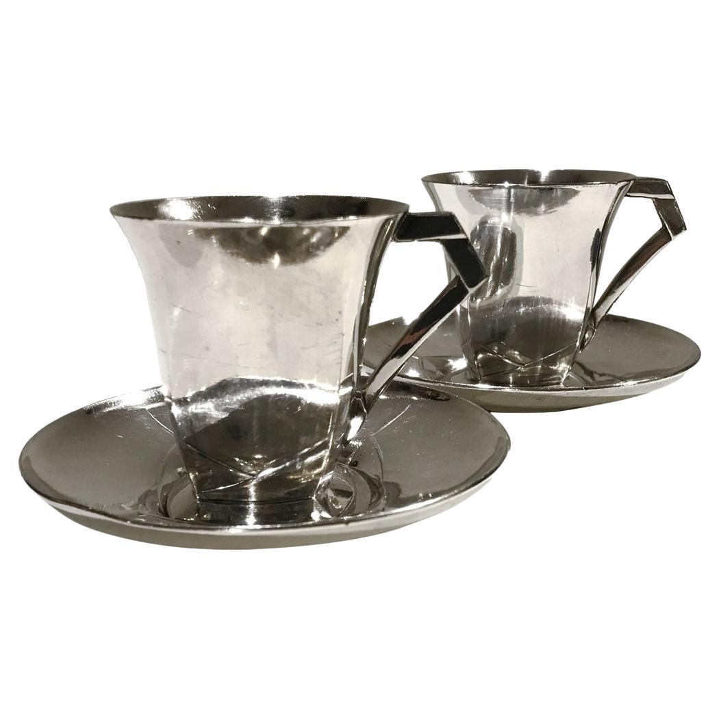 Pair of Art Deco Coffee Cups with Saucers Design Sue & Mare Gallia-Christofle For Sale