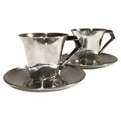 Pair of Art Deco Coffee Cups with Saucers Design Sue & Mare Gallia-Christofle