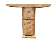 Pair of Art Deco Console Table Chest Drawers Blonde Walnut, 20th Century