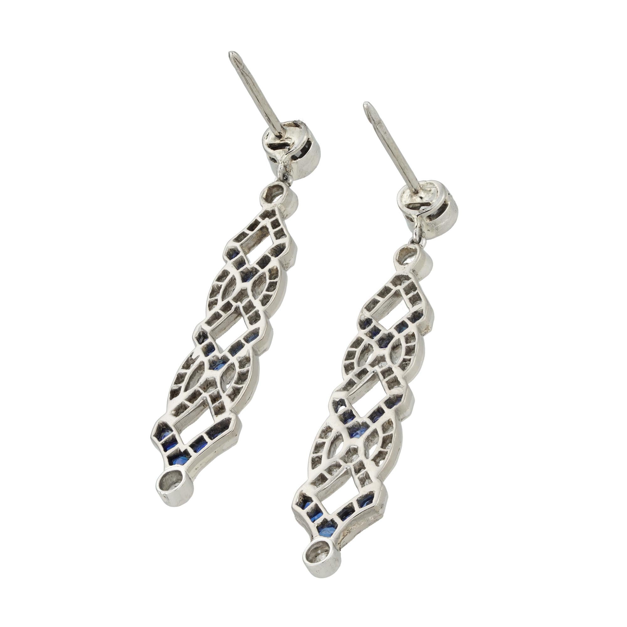 Brilliant Cut A pair of Art Deco diamond and synthetic sapphire earrings For Sale