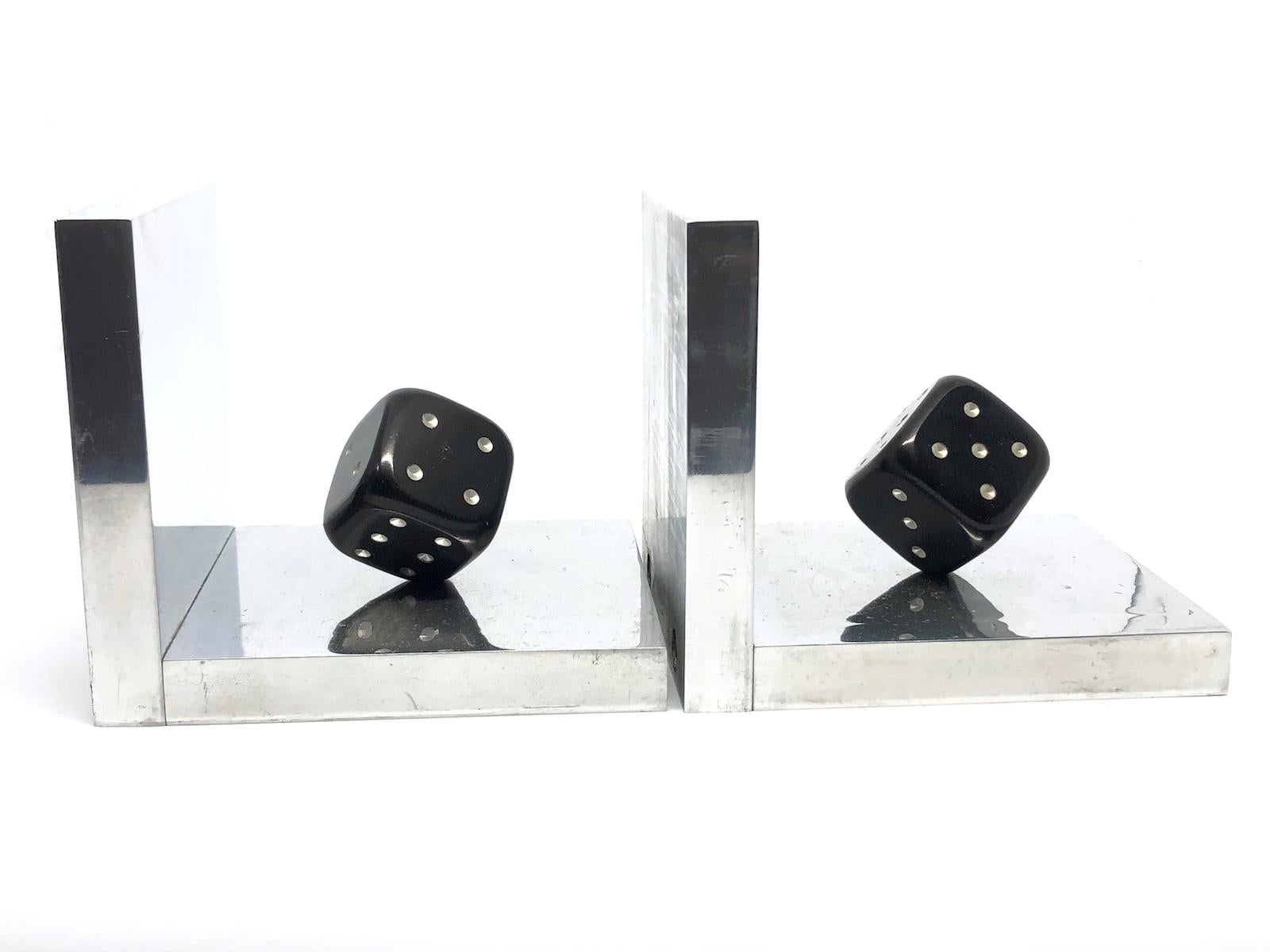 Pair of Art Deco Dice Bookends Black and Chrome Vintage German 5