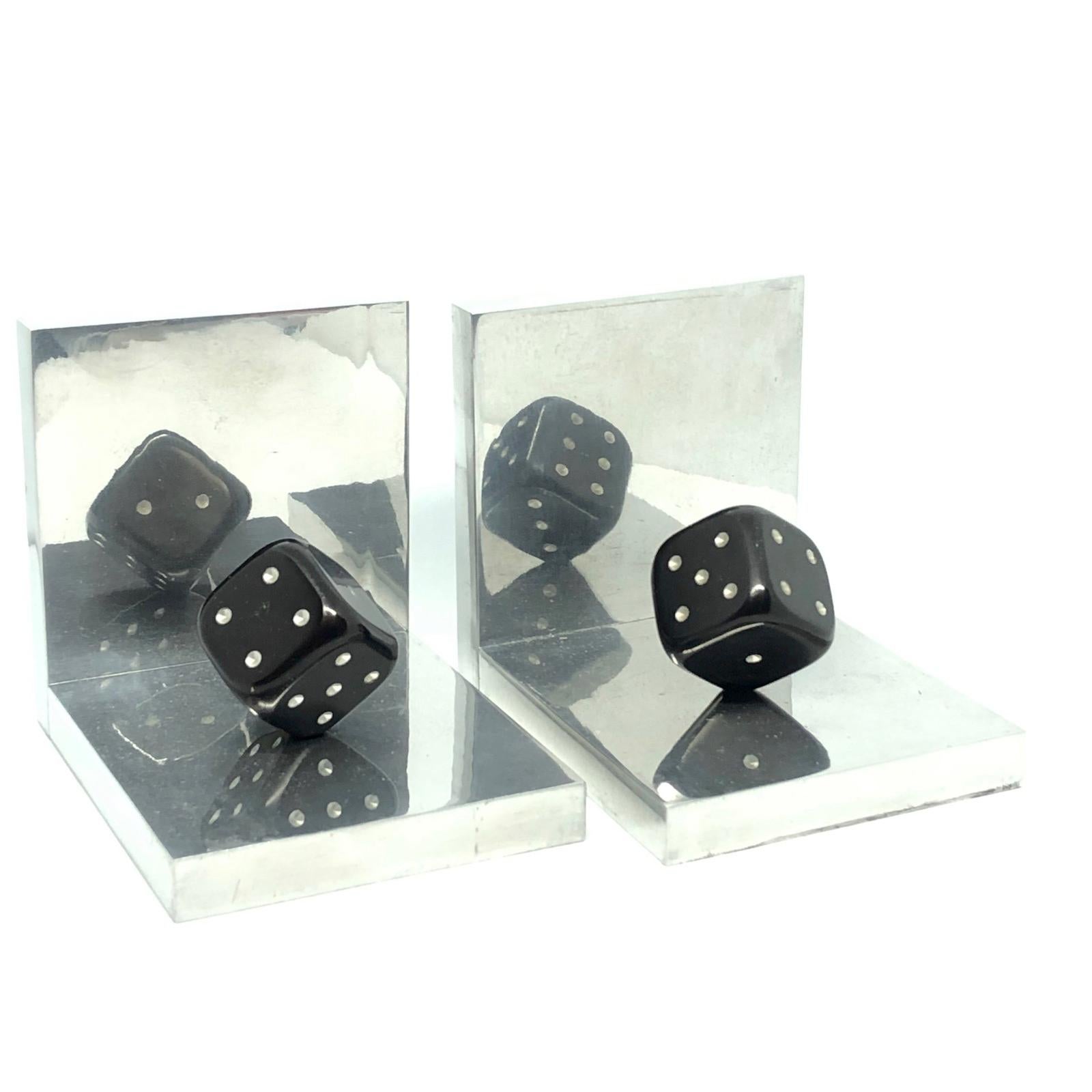 Pair of Art Deco Dice Bookends Black and Chrome Vintage German In Good Condition In Nuernberg, DE