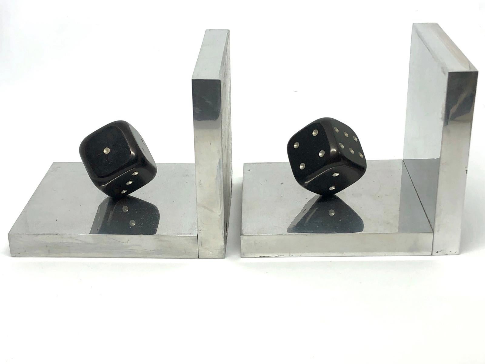 Mid-20th Century Pair of Art Deco Dice Bookends Black and Chrome Vintage German