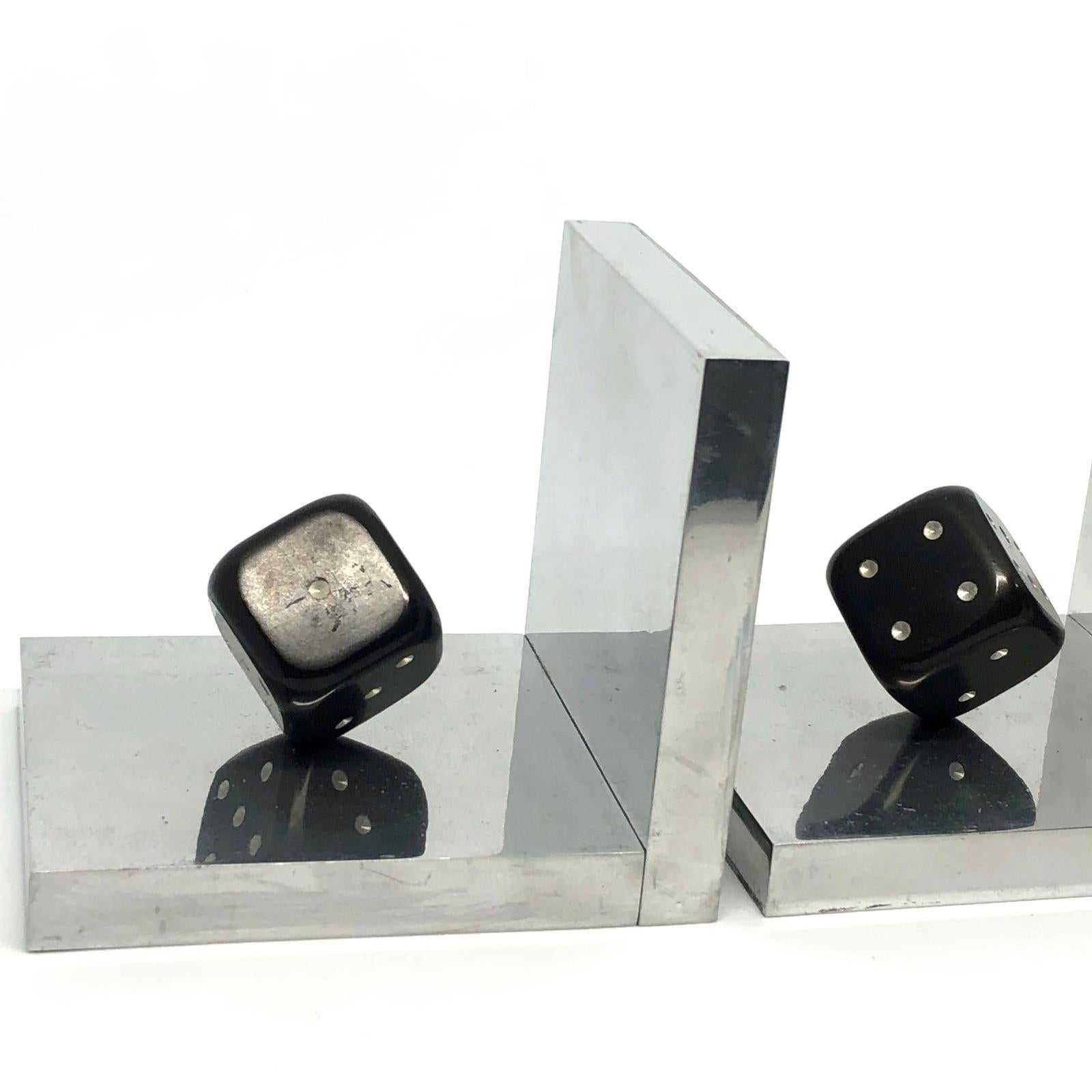 Pair of Art Deco Dice Bookends Black and Chrome Vintage German 1