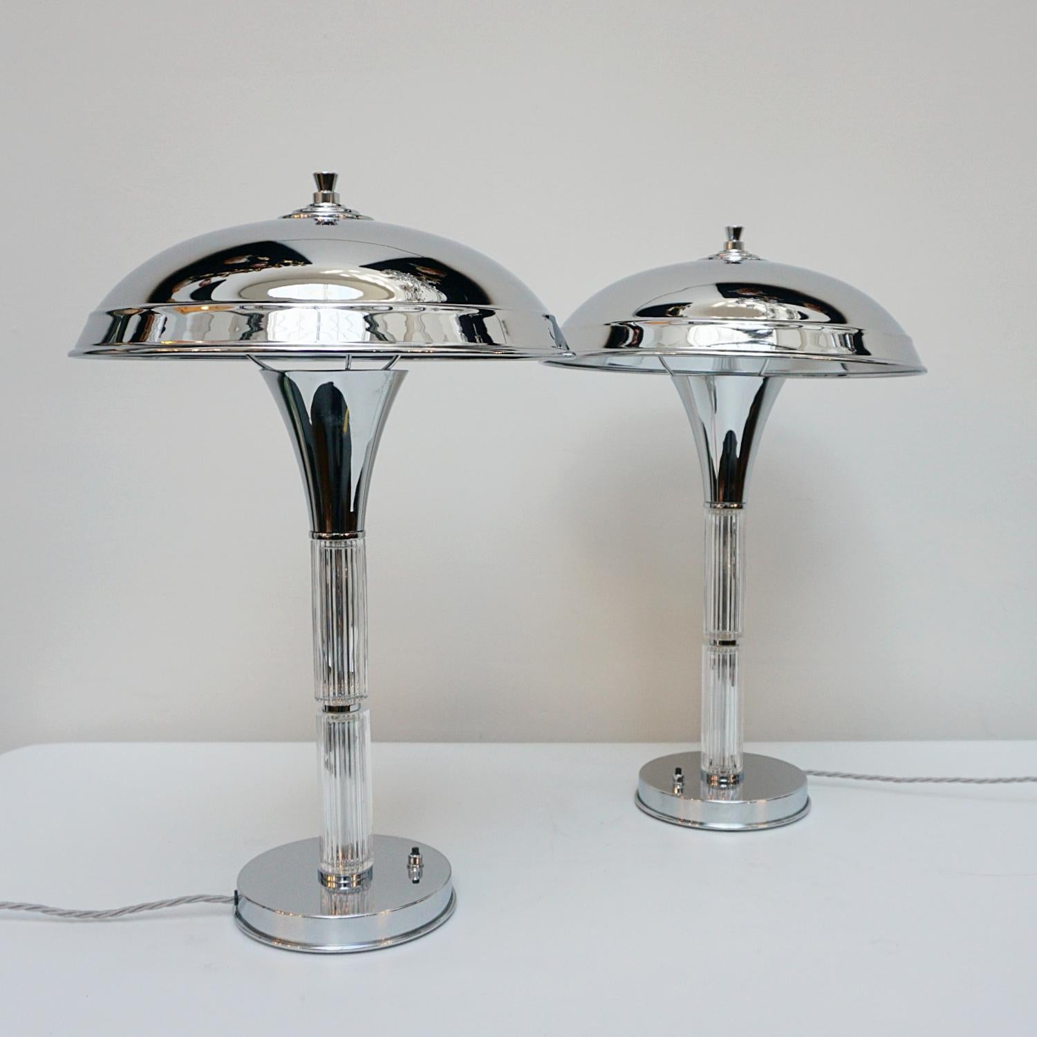 English A Pair of Art Deco Dual Glass Rod Stemmed Table Lamps For Sale