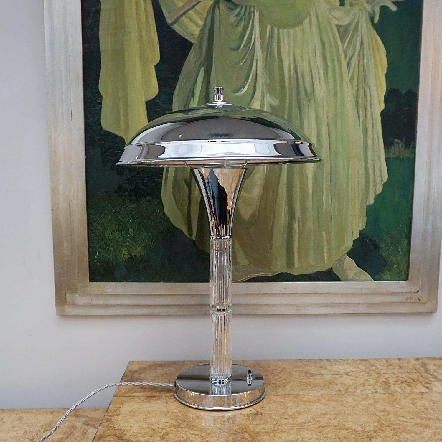 A Pair of Art Deco Dual Glass Rod Stemmed Table Lamps For Sale 1