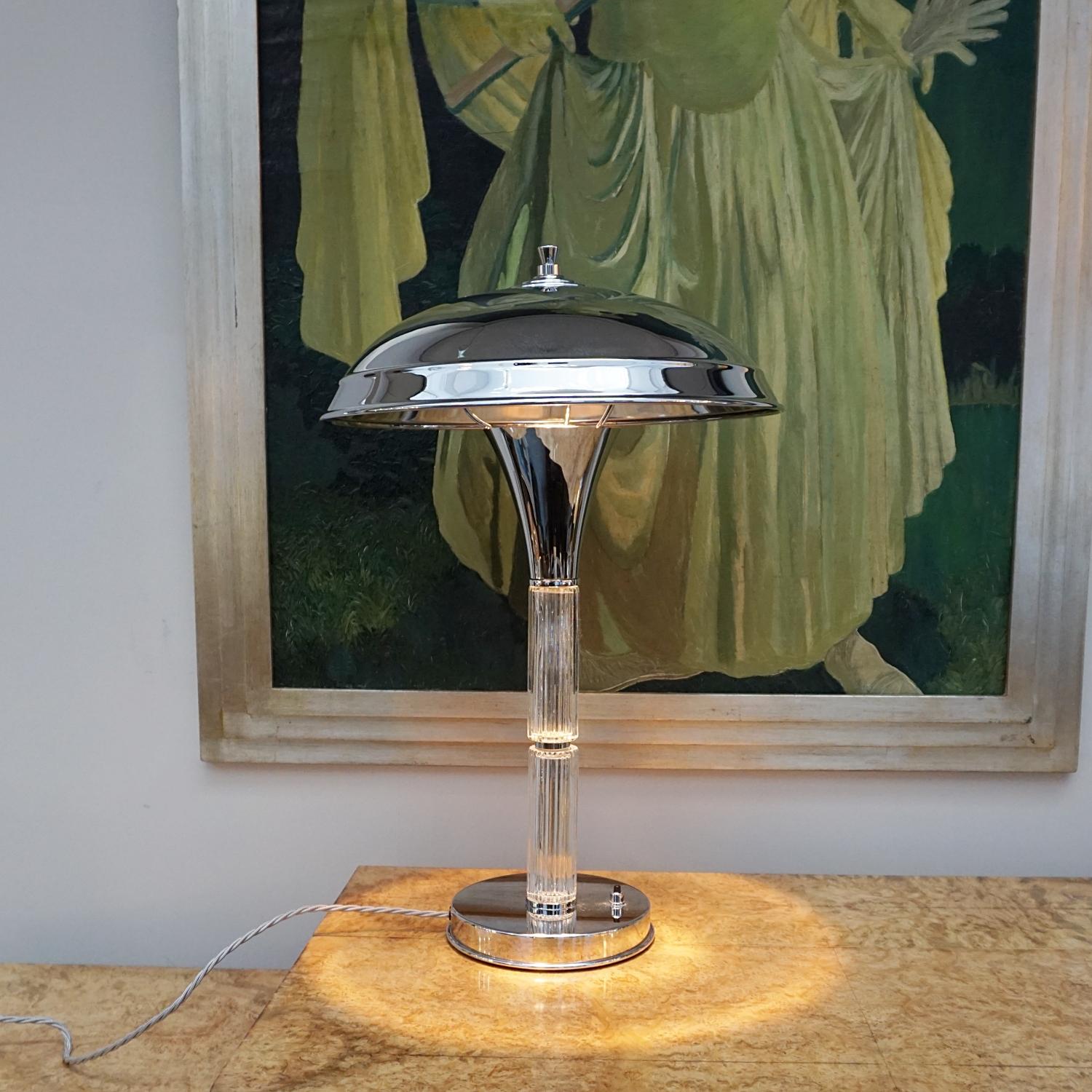 A Pair of Art Deco Dual Glass Rod Stemmed Table Lamps For Sale 2