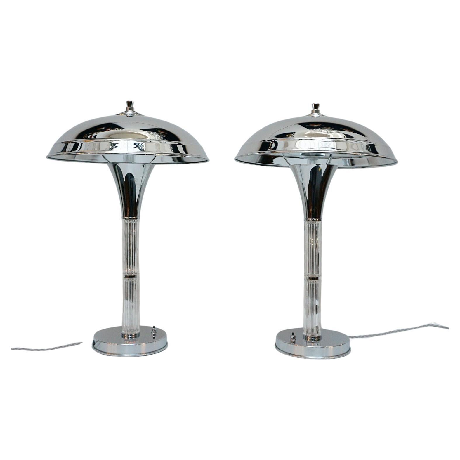 A Pair of Art Deco Dual Glass Rod Stemmed Table Lamps For Sale