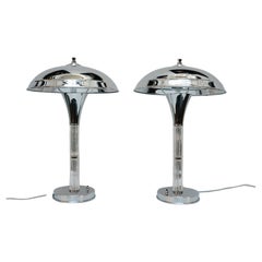 Vintage A Pair of Art Deco Dual Glass Rod Stemmed Table Lamps