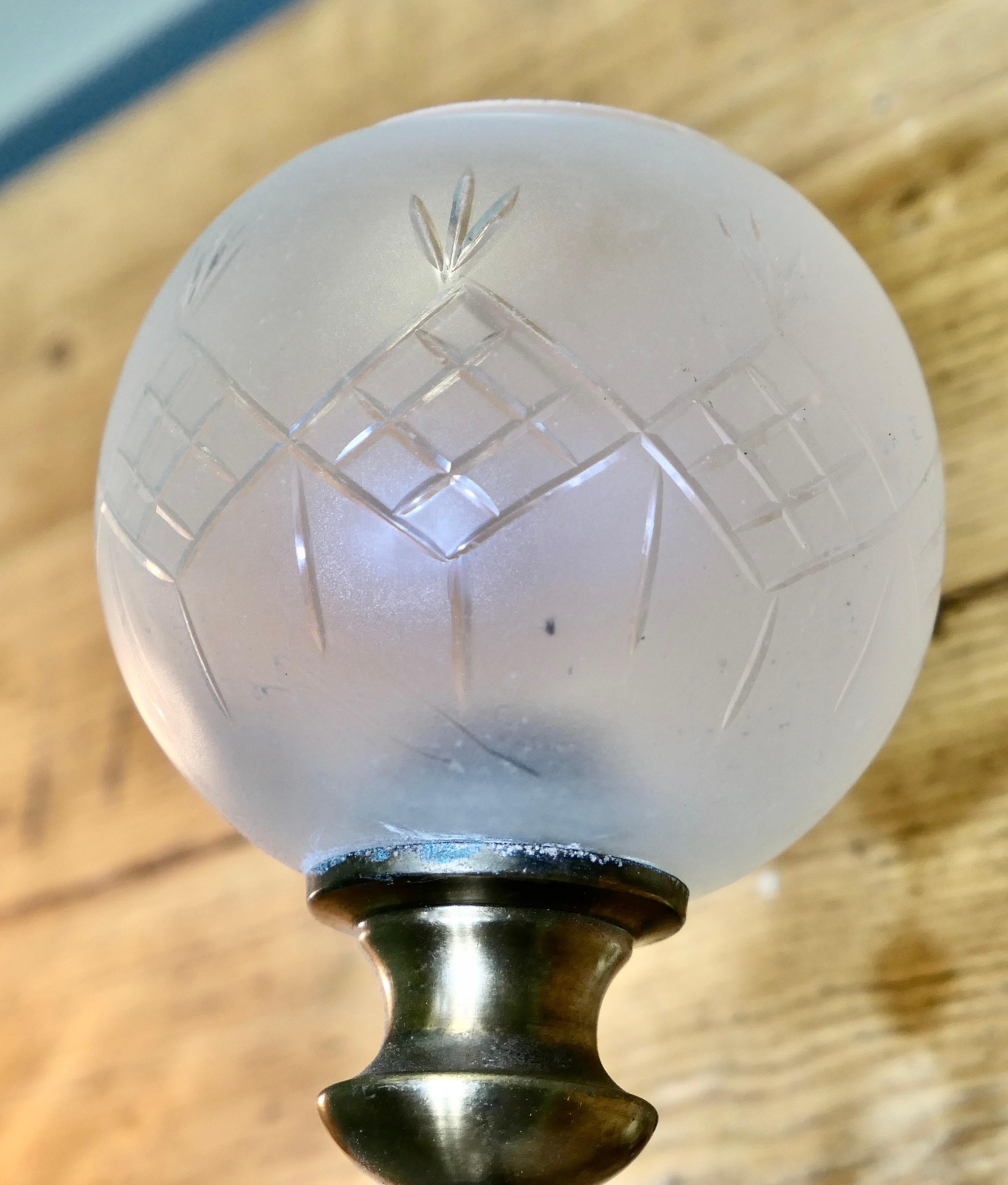 Ein Paar Art Deco Globe Wandleuchten aus geätztem Glas im Angebot 2